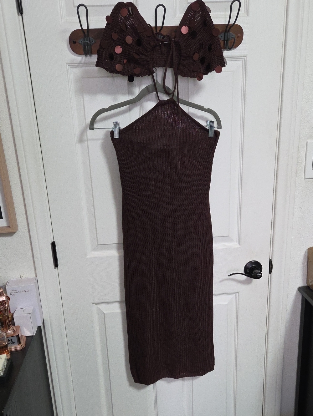 SHEIN Brown Strapless Knit Midi Dress